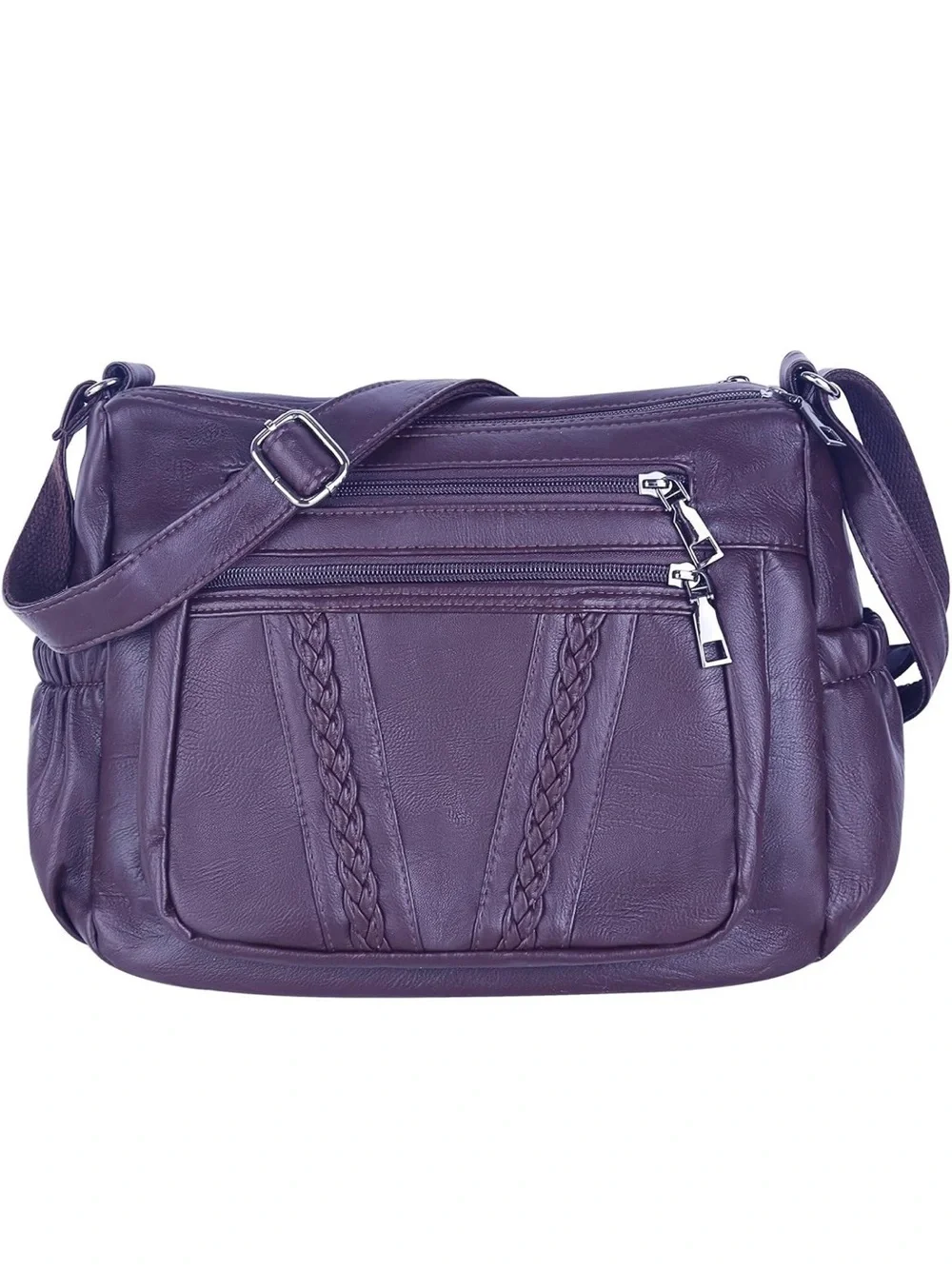 ELDA Purple Faux Leather Multi-Pocket Crossbody Bag Shoulder Purse